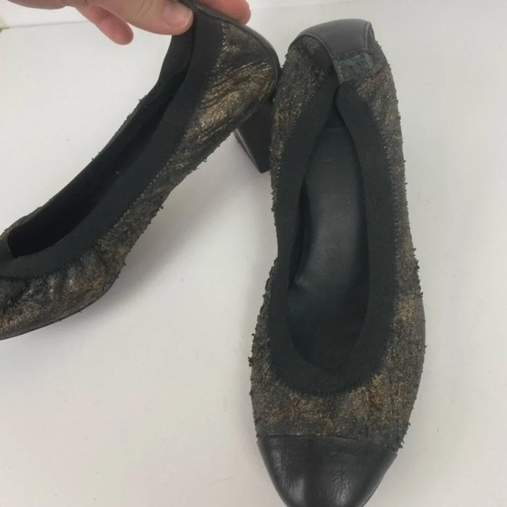 Chanel Metallic Lambskin Cap Toe Elastic Stretch Block Heel Pumps US 9.5